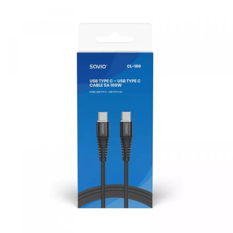 Savio CL-160 USB-kaabel 2 m USB 2.0 USB C - USB C must