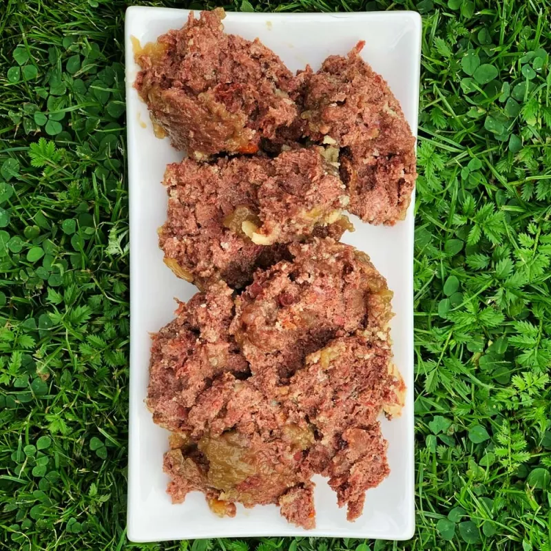 Märg koeratoit OLLO Pure Beef and roheline Tripe 400 g purk — täiskasvanud, valk 14,5%, rasv 11,9%, niiskus 69%