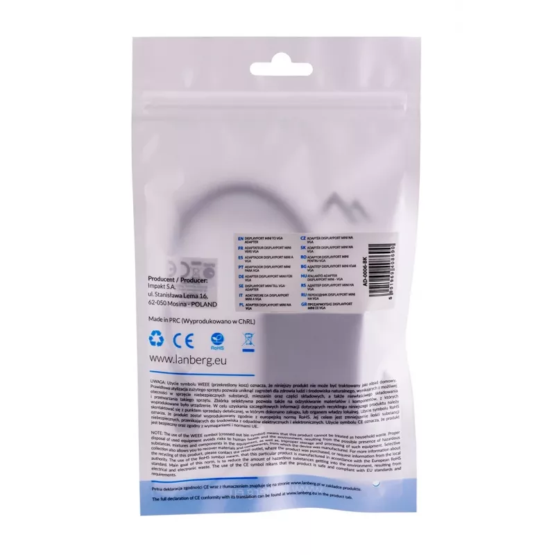 VGA (D-Sub) - Mini DisplayPort adapterkaabel LANBERG AD-0006-BK, 0,2 m, DisplayPort 1.2, 1920×1200@60Hz, emane miniDP, must