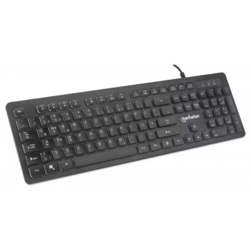 Manhattan Gaming USB klaviatuur, Low Force Key Edition, 12 Multimedia Keys, Rainbow-LED Backlighting, USB-A, Must, Retail Box (German layout)