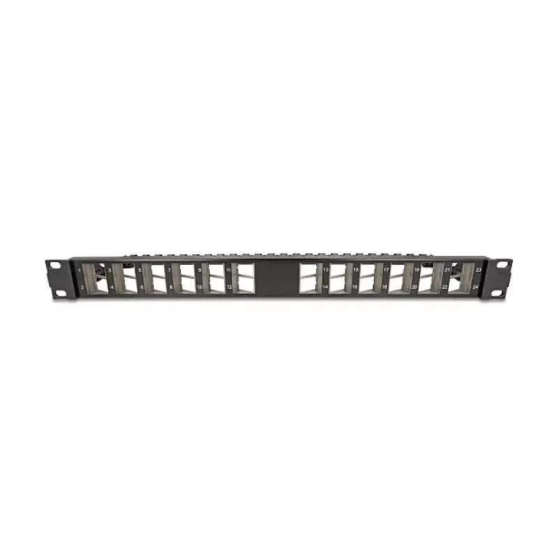 DELOCK 19-tolline 24-pordiline viltune Keystone-paneel tõmbekoormuse leevendusega, 1U, must, 482,6×125,5×44,2 mm