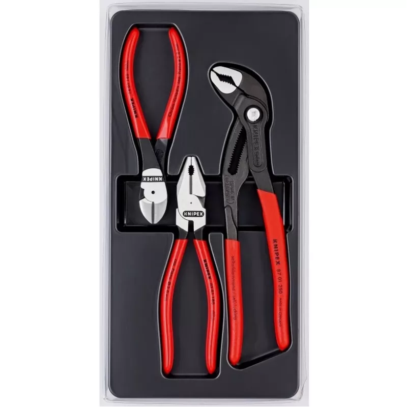 Knipex tangide komplekt power pack sisaldab 3 poleeritud plastist termovormitud osa