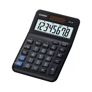 Lauaarvuti põhikalkulaator CASIO MS-8F – 8-kohaline, aku/päikeseenergia, 26 klahvi, valuuta- ja maksufunktsioonid, kasumiarvutus, must