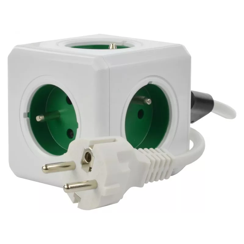 Allocacoc PowerCube Extended Type E pikendusjuhe 1,5 m 5 AC-pistikupesaga, siseruumides, roheline
