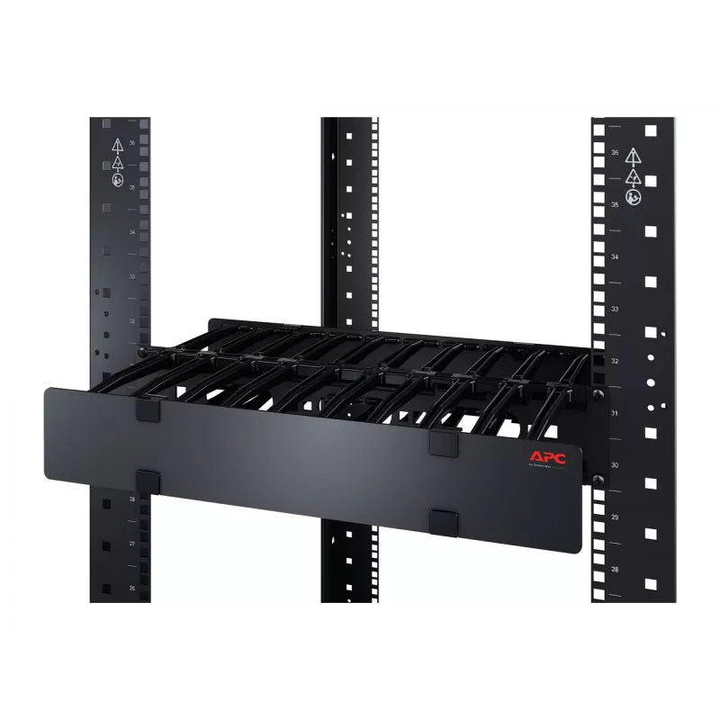 APC NetShelteri kaablihaldus, horisontaalne kaablihaldur, 1U, ühepoolne kaanega, must, 482,6 x 44,45 x 165,1 mm