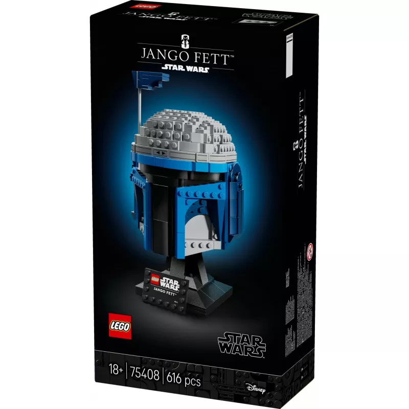 Kogutav LEGO Star Wars kiivri aksessuaar Jango Fett 75408 — 616 tükki, 210×120×110 mm väljapanekumudel