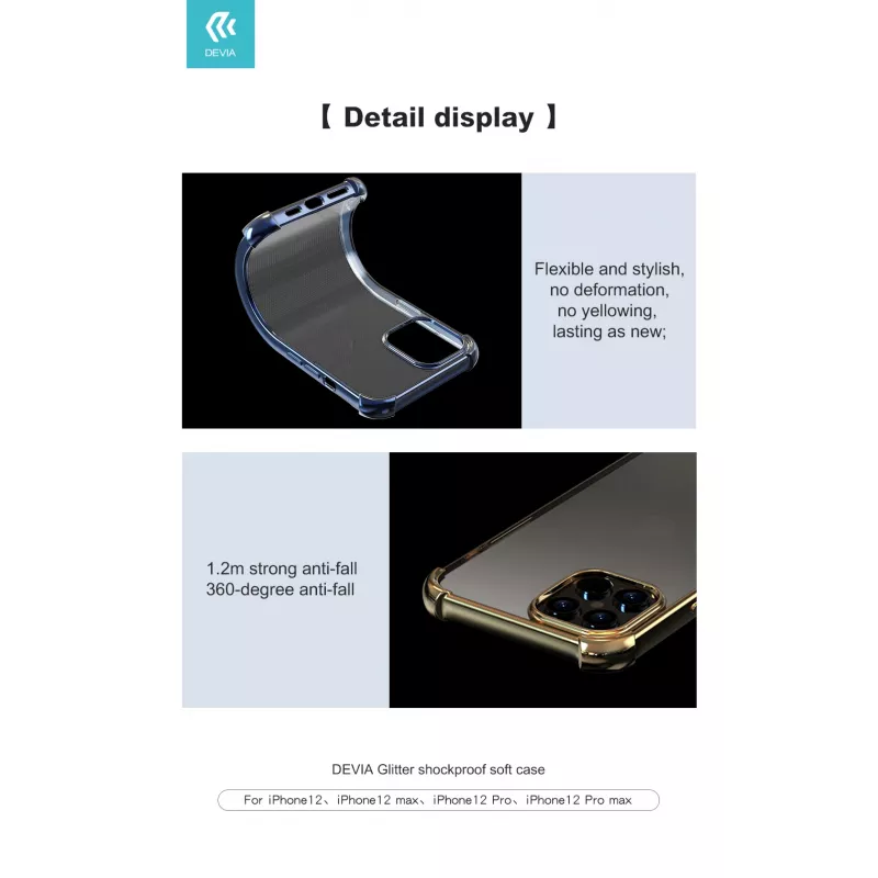 Pehme kaitseümbris Devia iPhone 12 Pro Maxile — põrutuskindel, kuldne