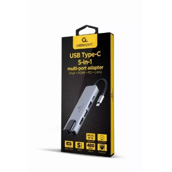 Sülearvuti dokkjaam Gembird A-CM-COMBO5-04 — USB 3.2 Gen 1 USB-C, 5 Gbit/s, PD 87 W, HDMI, Ethernet, USB-A