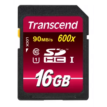 Flash Memory Transcend 16GB SDHC Class 10 UHS-I 600x TS16GSDHC10U1