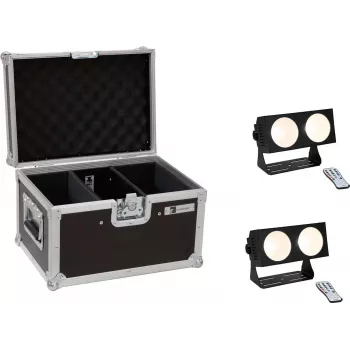 LED-valgustikomplekt EUROLITE CBB-2 COB WW 2x koos kohvriga — 2 sooja valge COB valgustit, transpordikohver