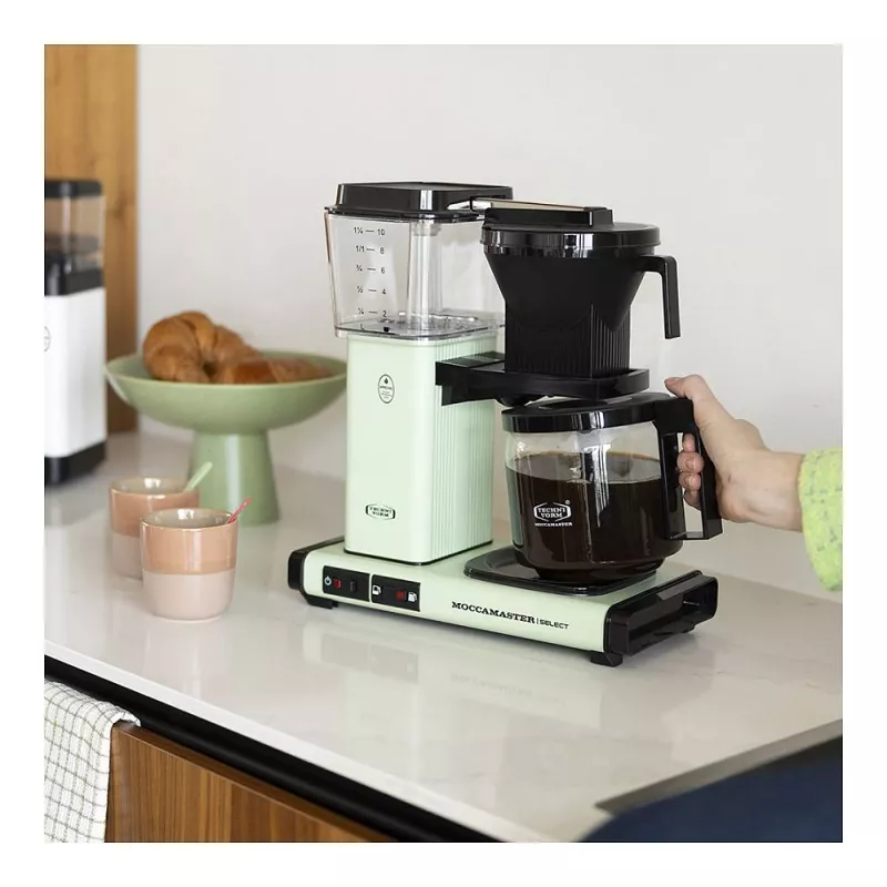 Tilkkohvimasin MOCCAMASTER KBG Select — 1,25 l veepaak, 10 tassi mahutavus, roostevaba teras, pastellroheline