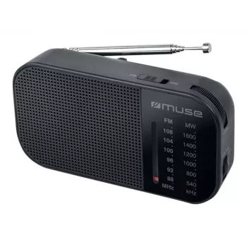 Kaasaskantav raadio Muse M-025 R — MW/FM, must, patareitoitel, kompaktne (32×130×70 mm)