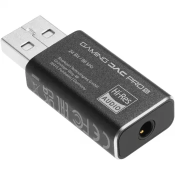 Sisemine USB Type-A – 3,5 mm DAC-adapter Sharkoon DAC Pro S — 2 V väljund, must, kompaktne (42×17,3×9,7 mm)