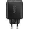 USB-C kahekiirlaadija, PD, GaN, 65 W (must, 1× USB-C, 1× USB-A, Power Delivery)