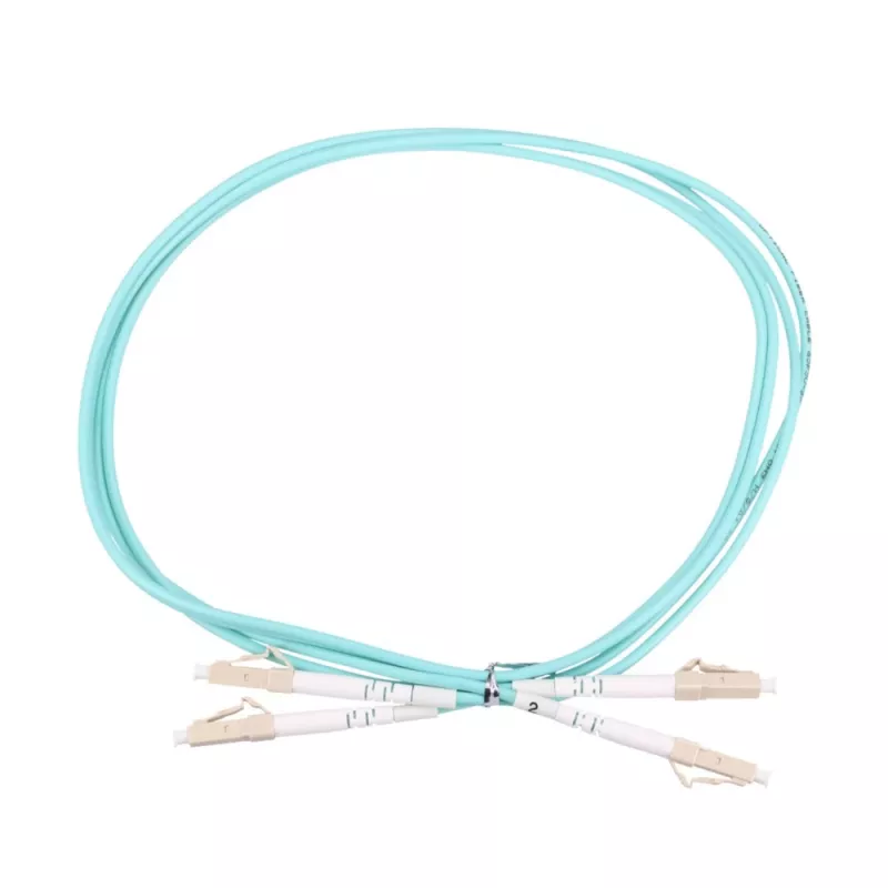 Patchcord LC/UPC-LC/UPC duplex 5 m — Extralink OM3 multimode, 3 mm FTTH, aqua