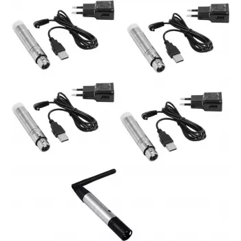 EUROLITE QuickDMX juhtmevaba DMX512 komplekt: saatja 1x + akuga vastuvõtjad 4x (MPN 20000901)
