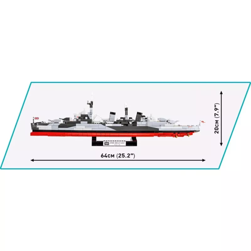 Konstruktsioonimänguasi Cobi HMS Belfast mõõtkavas 1:300 mudel COBI-4844, ajaloolise Royal Navy kergristleja väljapanekuehitus