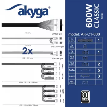 Toiteplokk Akyga AK-C1-600 ATX 600W PRO SERIES
