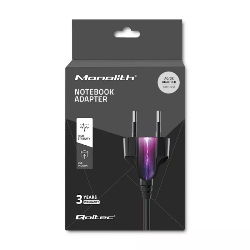 Toiteadapter Qoltec 50797 siseruumides must sülearvutile 1,16 m kaabel