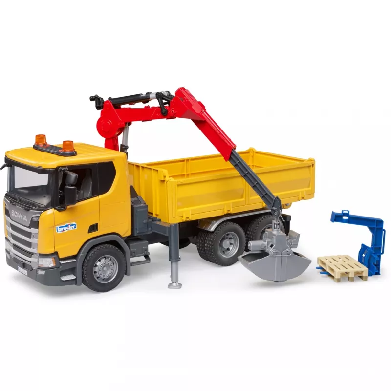 Mängu ehitusveok BRUDER Scania Super 560R kraana ja 2 kaubaalusega