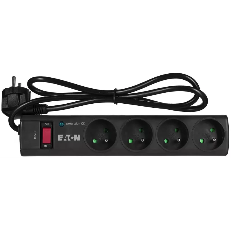 Liigpingekaitseriba EATON Power Strip 4 FR — 4 E-tüüpi pistikupesa, 1 m kaabel, 10 A, 2500 W, LED-indikaatorid