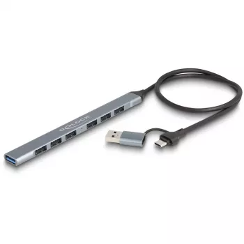 DELOCK 4 pordiga õhuke USB-jaotur — USB 3.2 Gen 1 host USB-C, 3× USB 5 Gbps USB-C + 1× USB 5 Gbps Type-A, hall, metallist