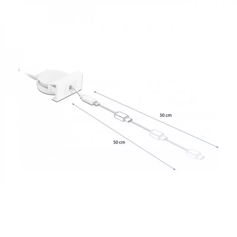 Kaabel DeLOCK Easy 45 Moodul USB 2.0 Sissetõmmatav Kaabel USB Type-A – 8 Pin Lightning emane valge
