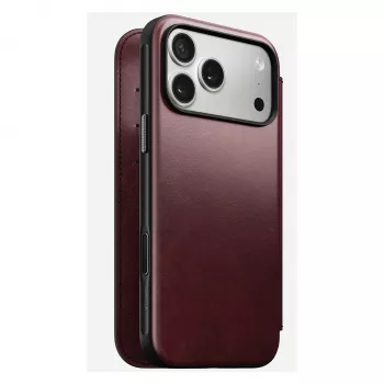 Mobiiltelefoni ümbris Nomad Modern Leather Folio iPhone 17 Pro Max jaoks — nahk, TPU, PC, alumiinium, Burgundia, 16 cm (6,3 tolli)