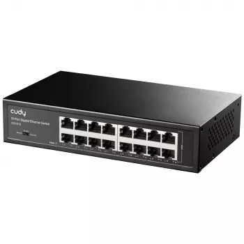 Võrgulüliti Cudy GS1016 — 16 pordiga Gigabit Ethernet (10/100/1000), 32 Gbit/s lülitus, riiulisse paigaldatav, toiteallikaga vahelduvvoolust