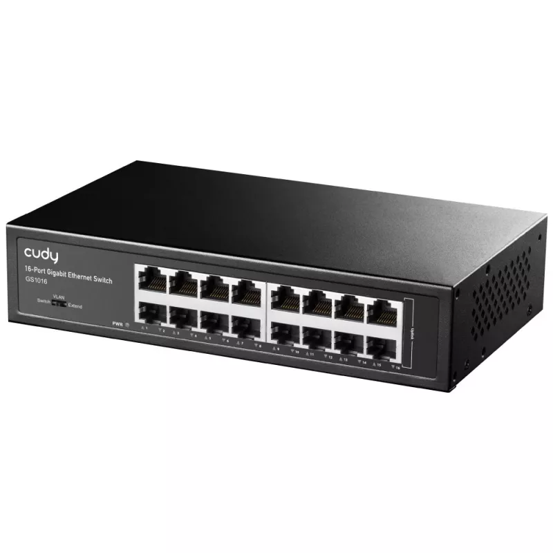 Võrgulüliti Cudy GS1016 — 16 pordiga Gigabit Ethernet (10/100/1000), 32 Gbit/s lülitus, riiulisse paigaldatav, toiteallikaga vahelduvvoolust