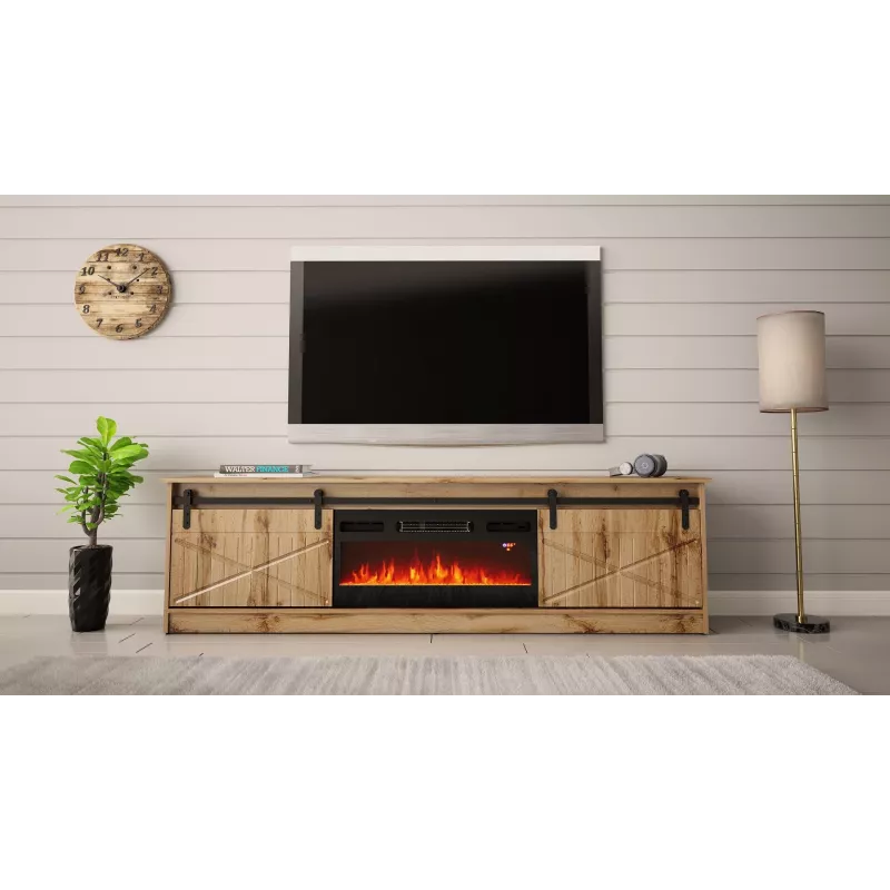 TV kapp Cama Meble GRANERO koos kaminakapiga, Wotan tamm, 2000×350×567 mm, 2 ust, 2 riiulit