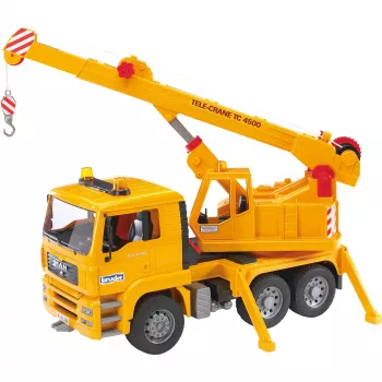 Kraanaauto BRUDER MAN BR-02754, ABS konstruktsioon, kollane, alates 4. eluaastast (ilma valgus- ja helimoodulita)