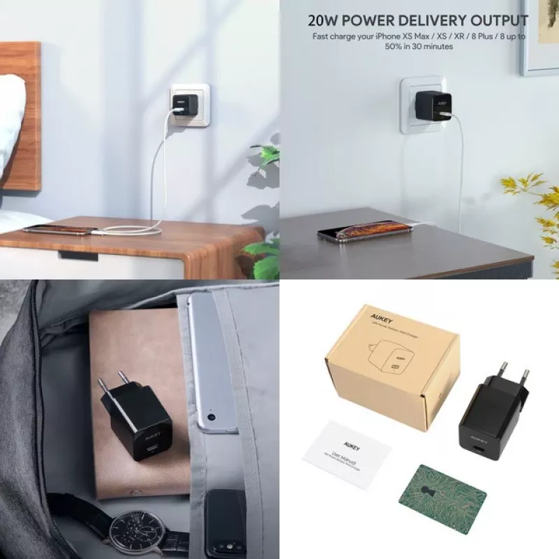 Seinalaadija Aukey PA-Y20S 20W USB-C Power Delivery, kompaktne ühe pordiga
