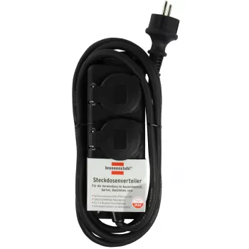 Brennenstuhl pikenduspesa IP44 2-suunaline must 2,0m H07RN-F 3G1,5 - Pikendusjuhe - AC 230 V - väljundpistikud: 2 - 2 m (1159930)