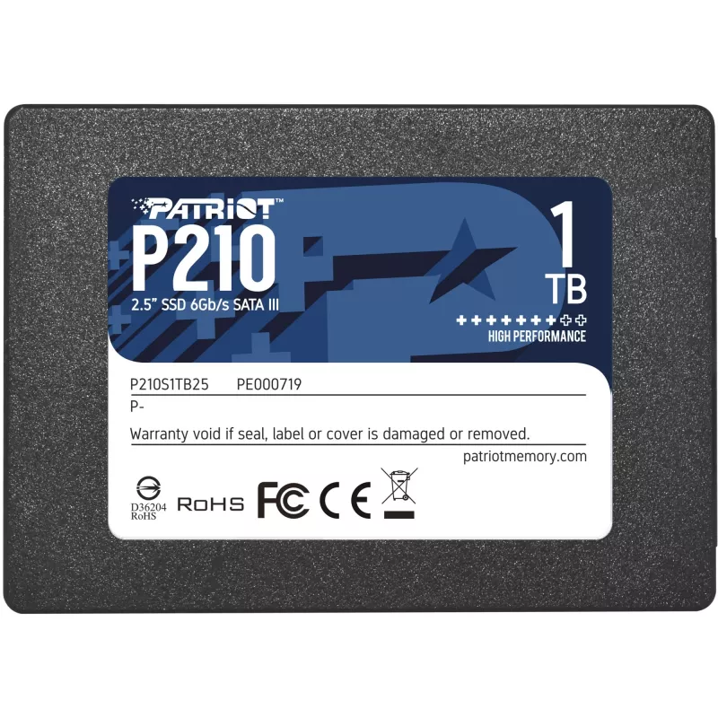 2.5-tolline SATA III SSD PATRIOT P210 1 TB — 500 MB/s lugemine, 400 MB/s kirjutamine, 7 mm kõrgus