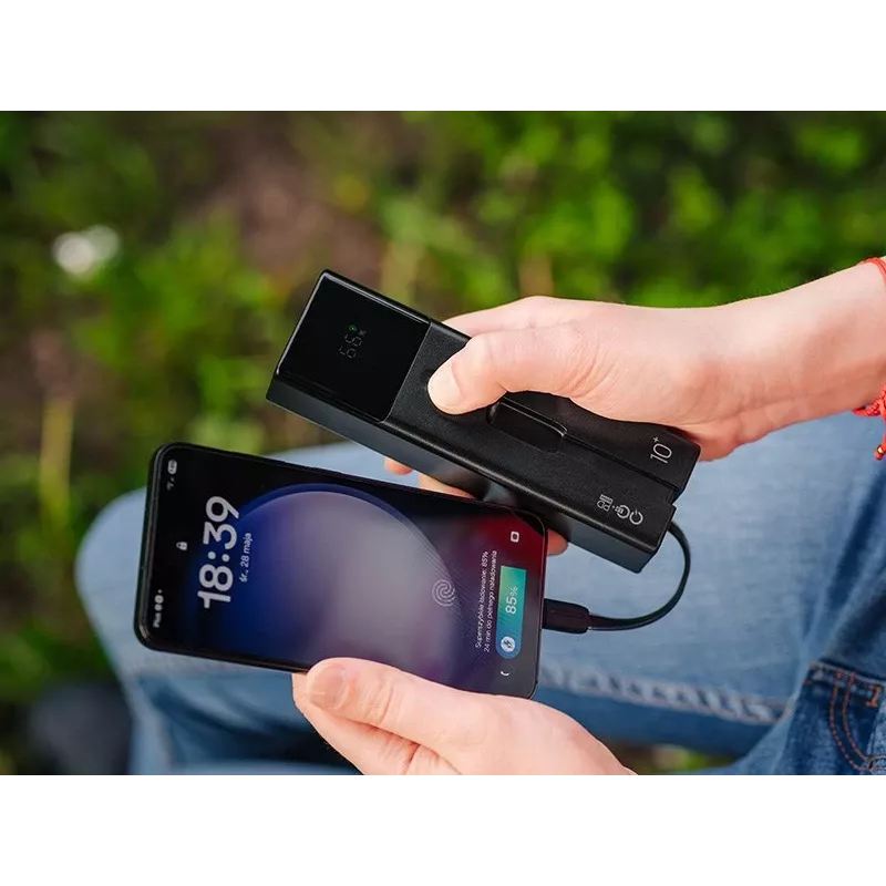 Kaasaskantav akupank TRACER Quant 10000 mAh Li-Ion, PD ja QC3.0, 3 porti (2×USB-C, 1×USB-A), 100W, must