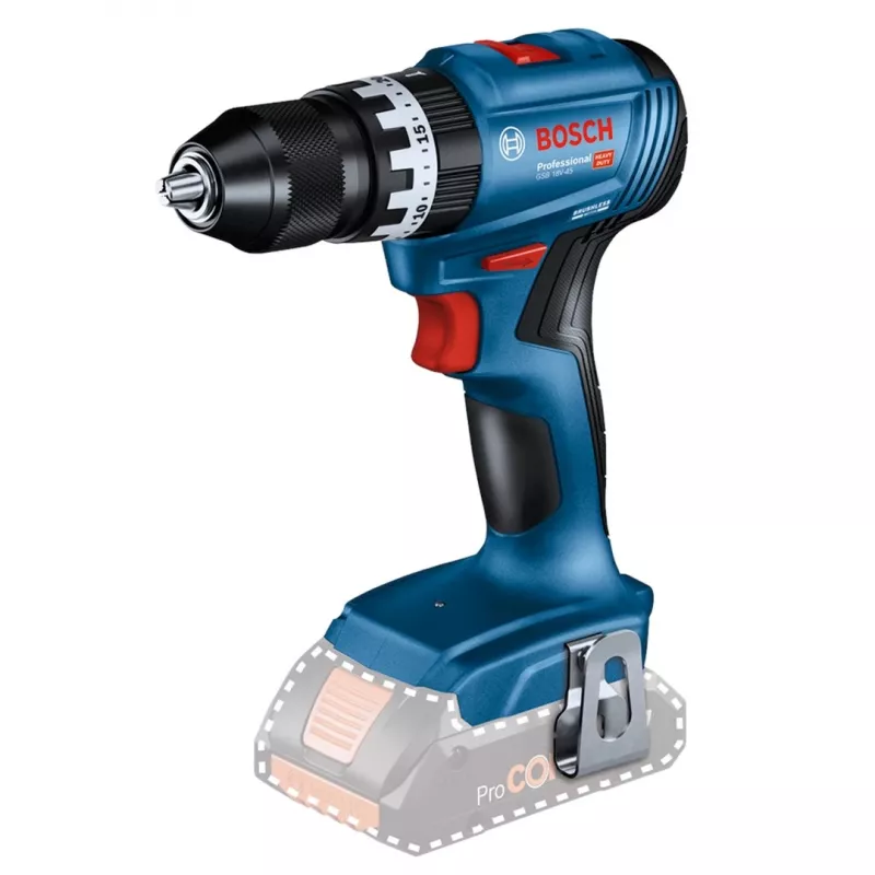 Juhtmeta trell-keeraja Bosch GSB 18 V — 18 V, 4 Ah Li‑Ion, 45 N·m, 500/1900 p/min, 35 mm puit, 10 mm teras, 2 akut, laadija, kohver