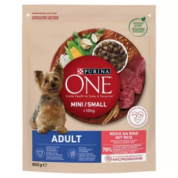 Kuiv koeratoit Purina Nestle Mini Adult Beef & Rice 800 g — kuivkibble väikestele täiskasvanud koertele, 27% valku, 17% rasva