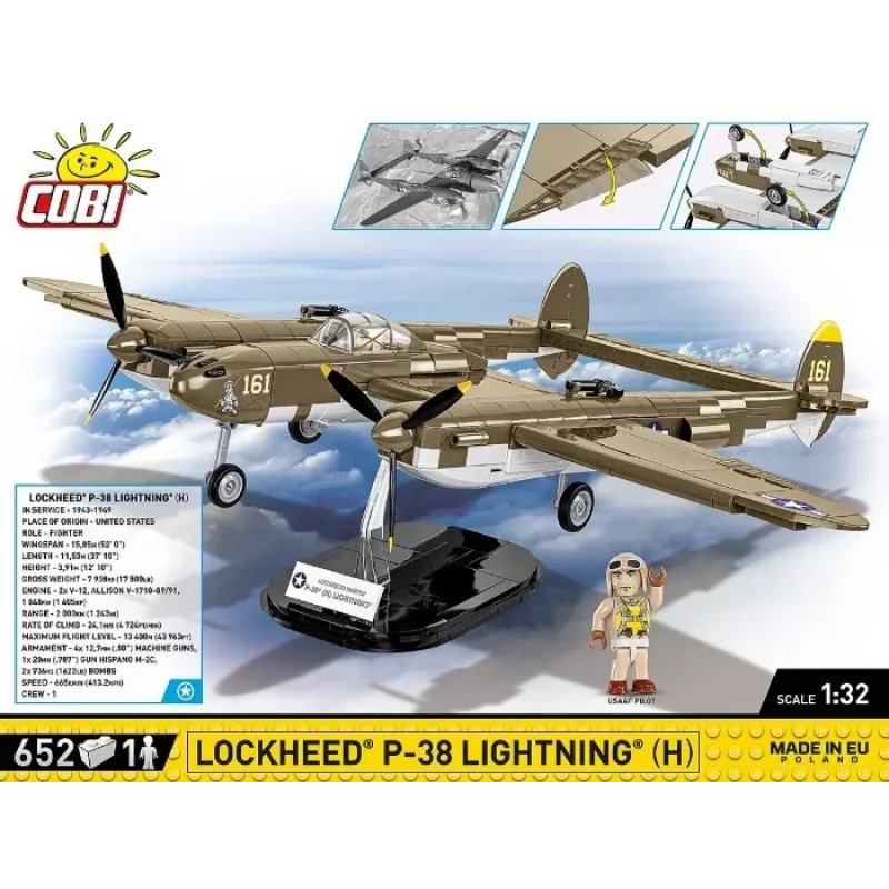 Cobi ehitusklotsid Lockheed P-38H Lightning komplekt 5763 — mudelikomplekt, kogutav lennukimudel