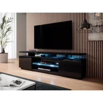 TV-kapp cama meble EVA 180x40x56 cm, must läikiv, MDF pealispind, must raam