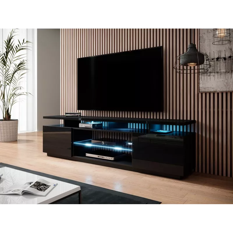 TV-kapp cama meble EVA 180x40x56 cm, must läikiv, MDF pealispind, must raam