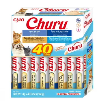 Märjad kassimaiused INABA Churu Variety box Tuunikala mereandidega — 40 x 14 g pastapakikesed, teraviljavabad, suhkruvabad
