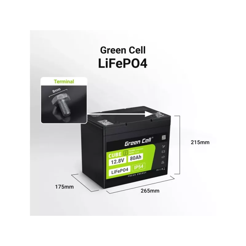 Green Cell LFPGC12V80AH UPS-aku Liitiumraudfosfaat (LiFePO4) 12.8 V