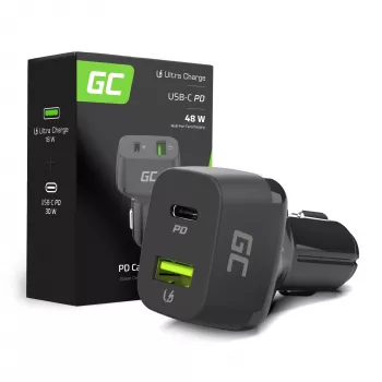 Autolaadur mobiilseadmetele roheline Cell CAD33, 42 W, USB-C PD + USB-A QC3.0, 12/24 V sisend, 5–12 V väljund