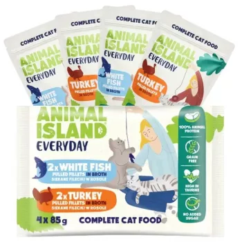Märg kassitoit animal island Everyday Turkey and Valge Fish Fillets in Broth 4x85 g kotike (4x85 g)