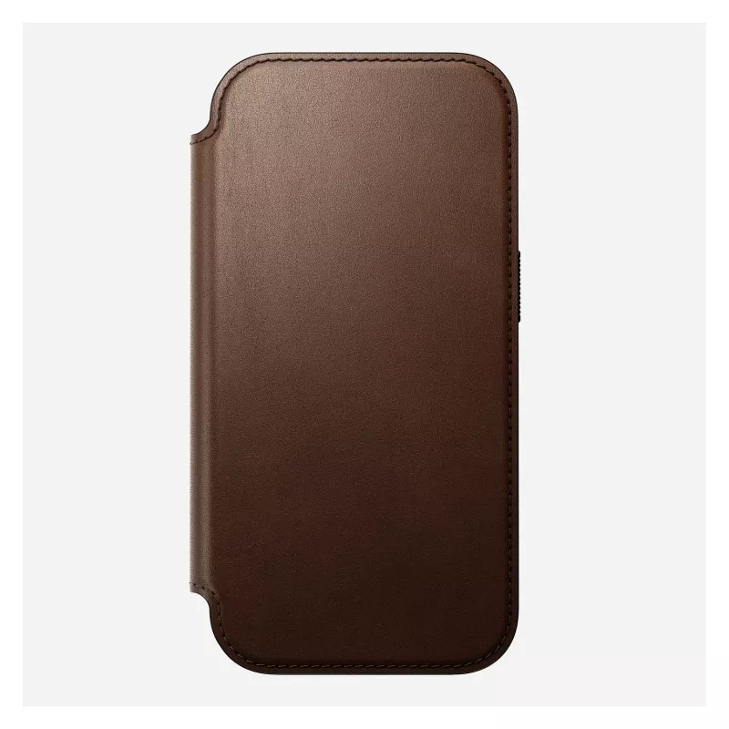 Nahast fliip-stiilis telefonikate Nomad Modern Leather Folio iPhone 17 Pro jaoks — pruun, sobib 6,3 tolli (16 cm) ekraanile, 4 kaarditaskut