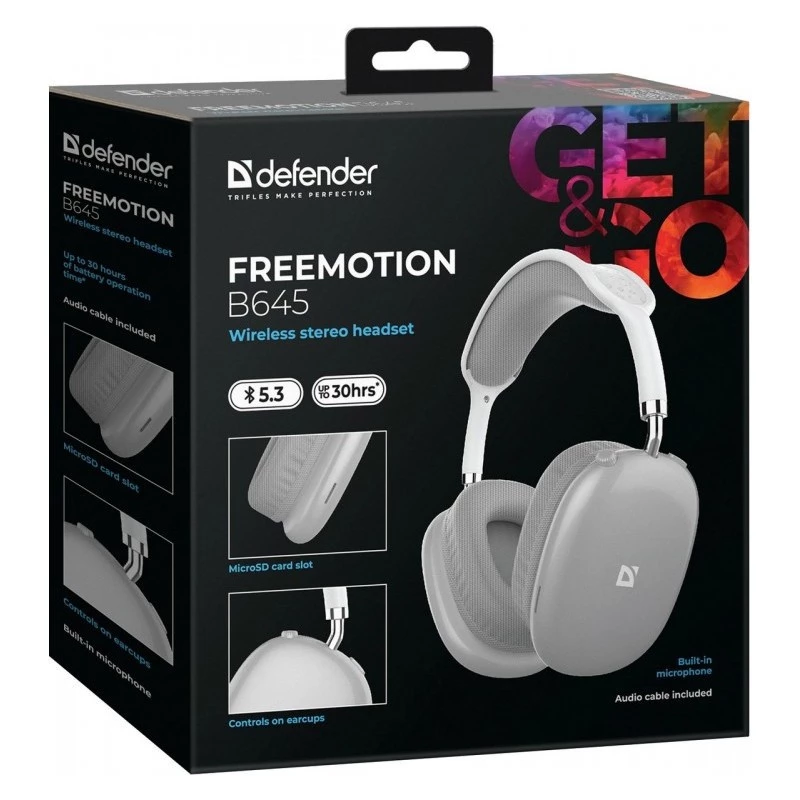 Juhtmeta kõrvapealsed kõrvaklapid DEFENDER EEMOTION B645 — binauraalsed, USB-C, AUX, 20–20 000 Hz, 105 dB tundlikkus