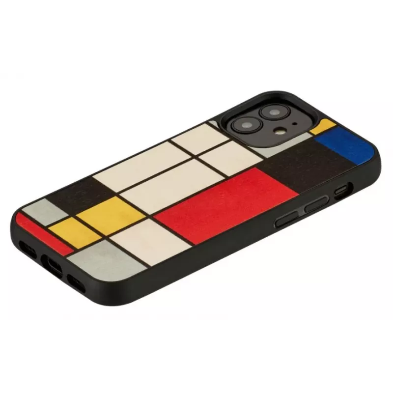 Telefonikott Man and Wood iPhone 12 mini jaoks — puidust tagakaas, must raam