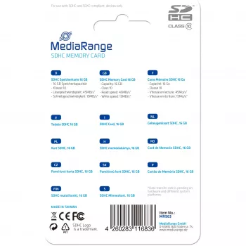 Mälukaart MediaRange 16GB SDHC Class 10 MR963
