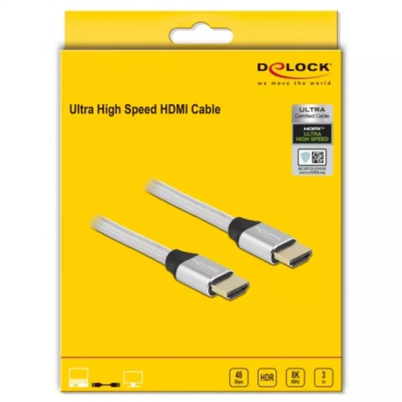 HDMI-kaabel DeLOCK Ultra High Speed 48 Gbps 8K 60 Hz Hõbedane 3m